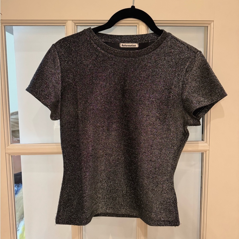 Reformation Shimmering Short Sleeve Top